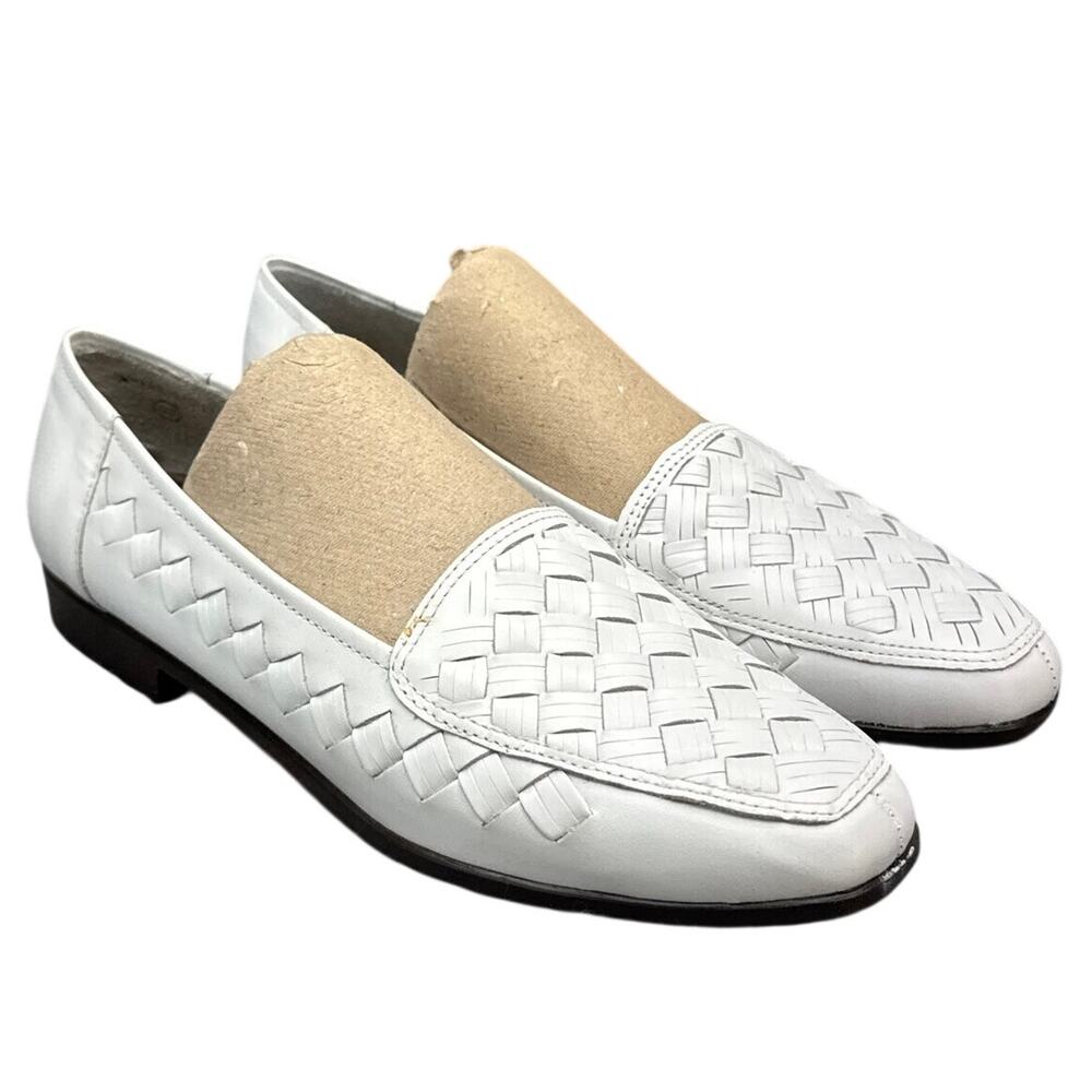 Westies Vintage 90s White Woven Leather Slip On Block Heel Loafer Women 9